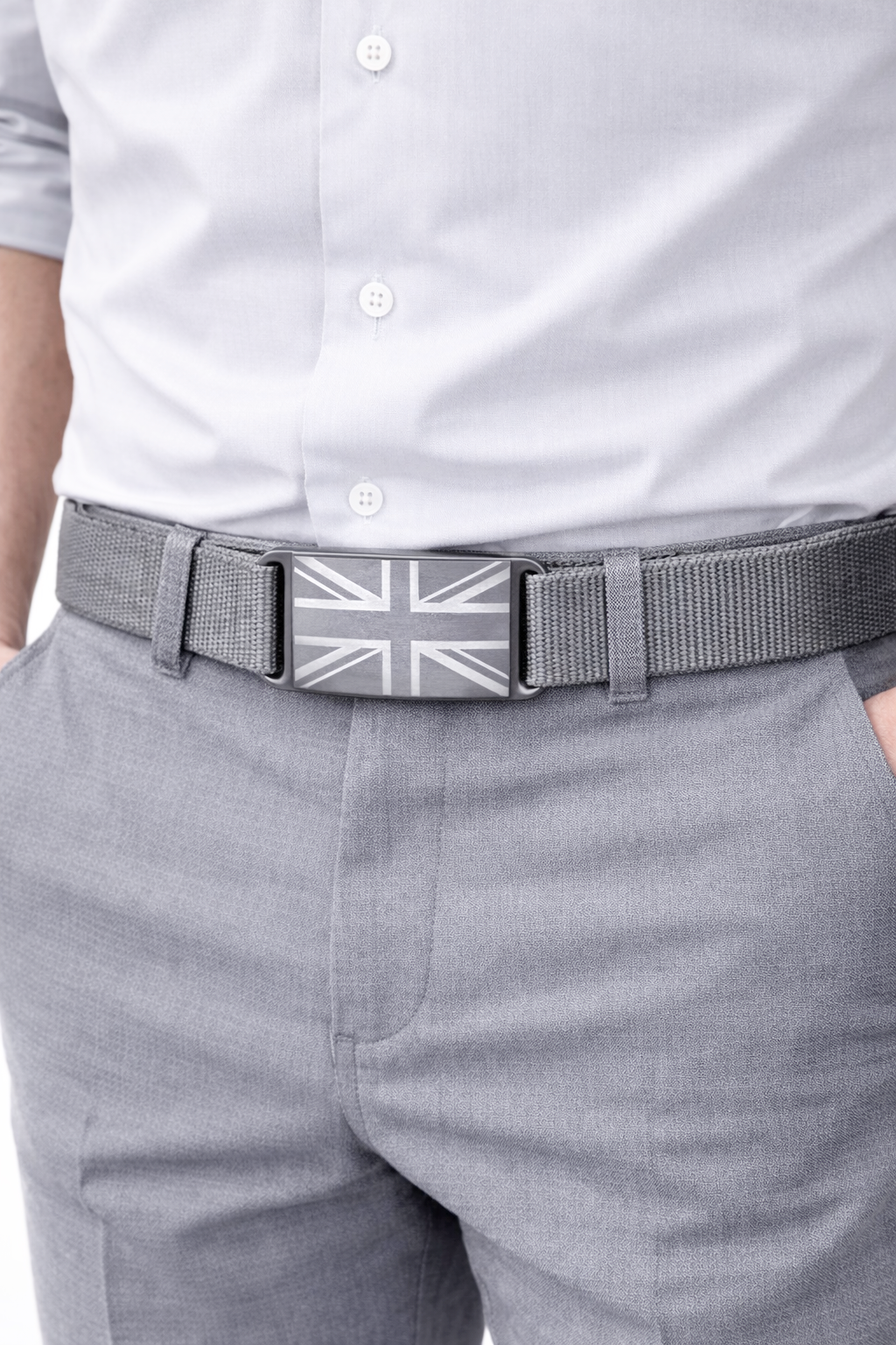 CRIOS Branding Belts Alu Schnalle Aluminium Gürtel Gurt Union Jack Grau