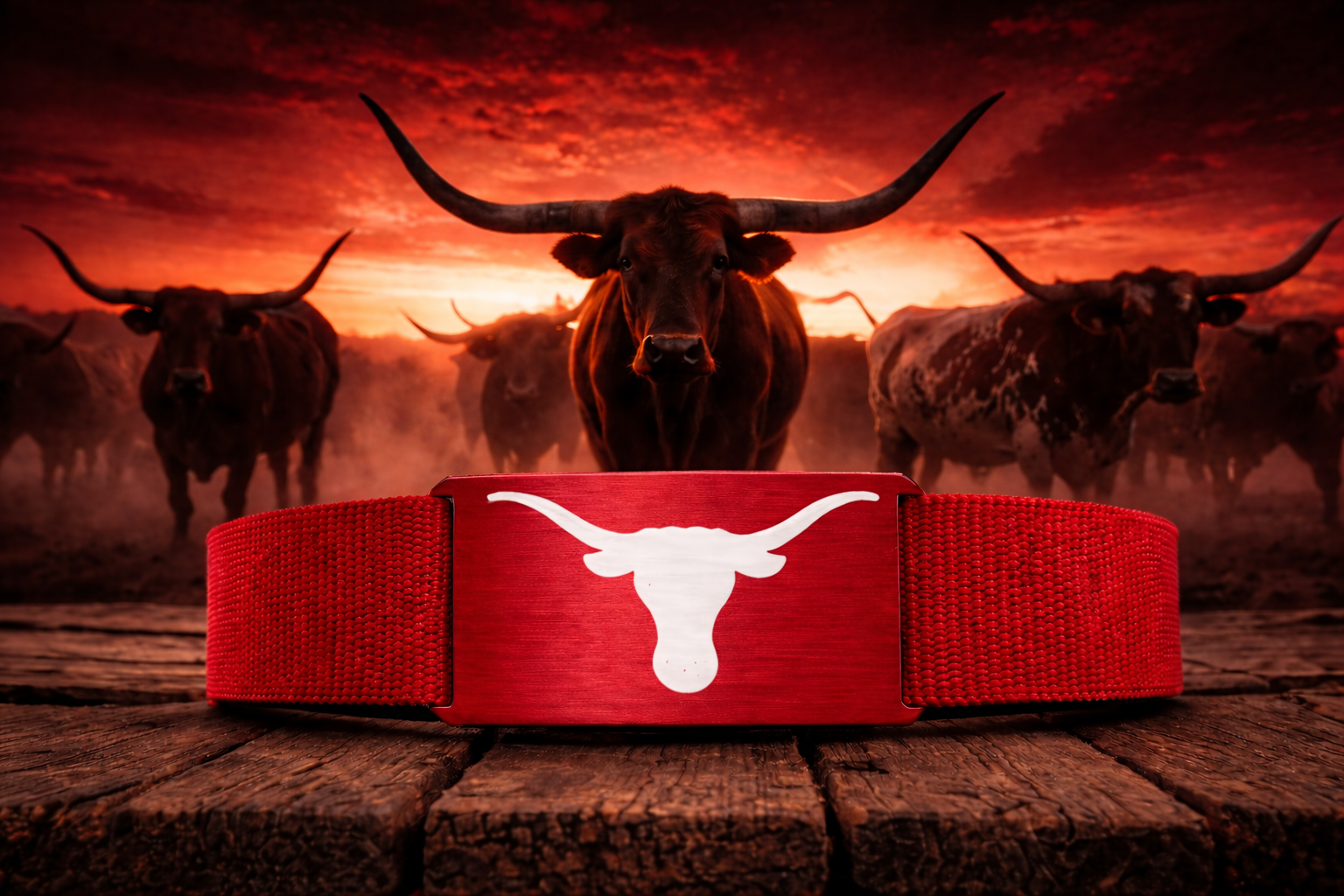 CRIOS Branding Belt Alu Schnalle Rot Texas Longhorn Rinder Cowboy Cowgirl Unisex