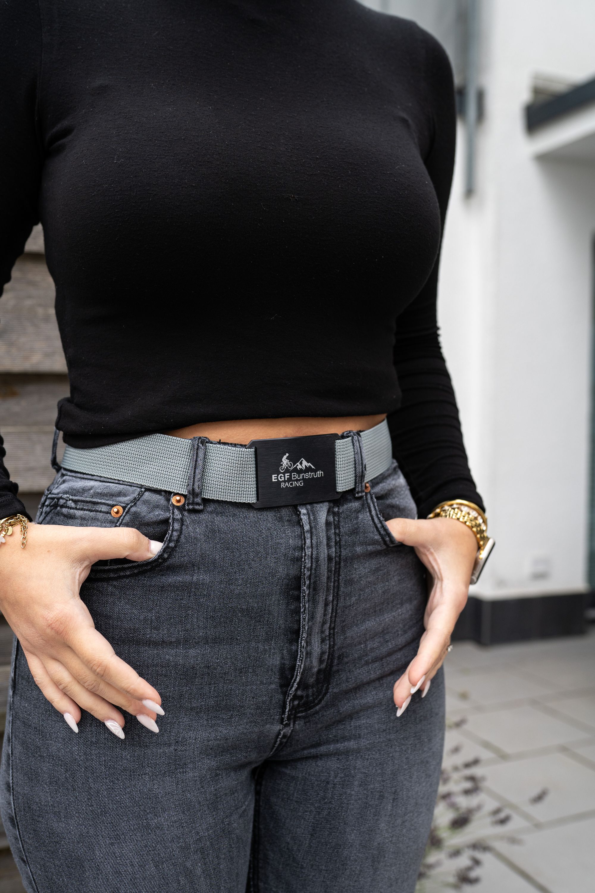 CRIOS Branding Belt Gürtel Alu Schnalle personalisierbar Grau 30 mm mit Gurt
