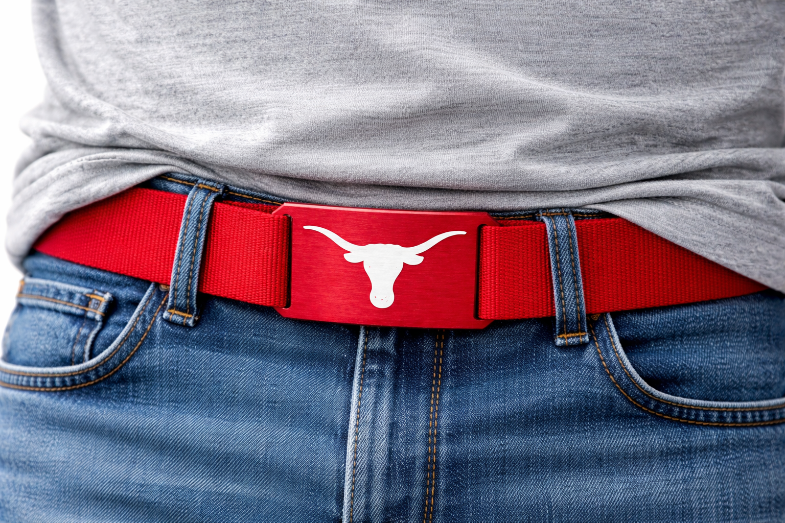 CRIOS Branding Belt Alu Schnalle Rot Texas Longhorn Rinder Cowboy Cowgirl Unisex