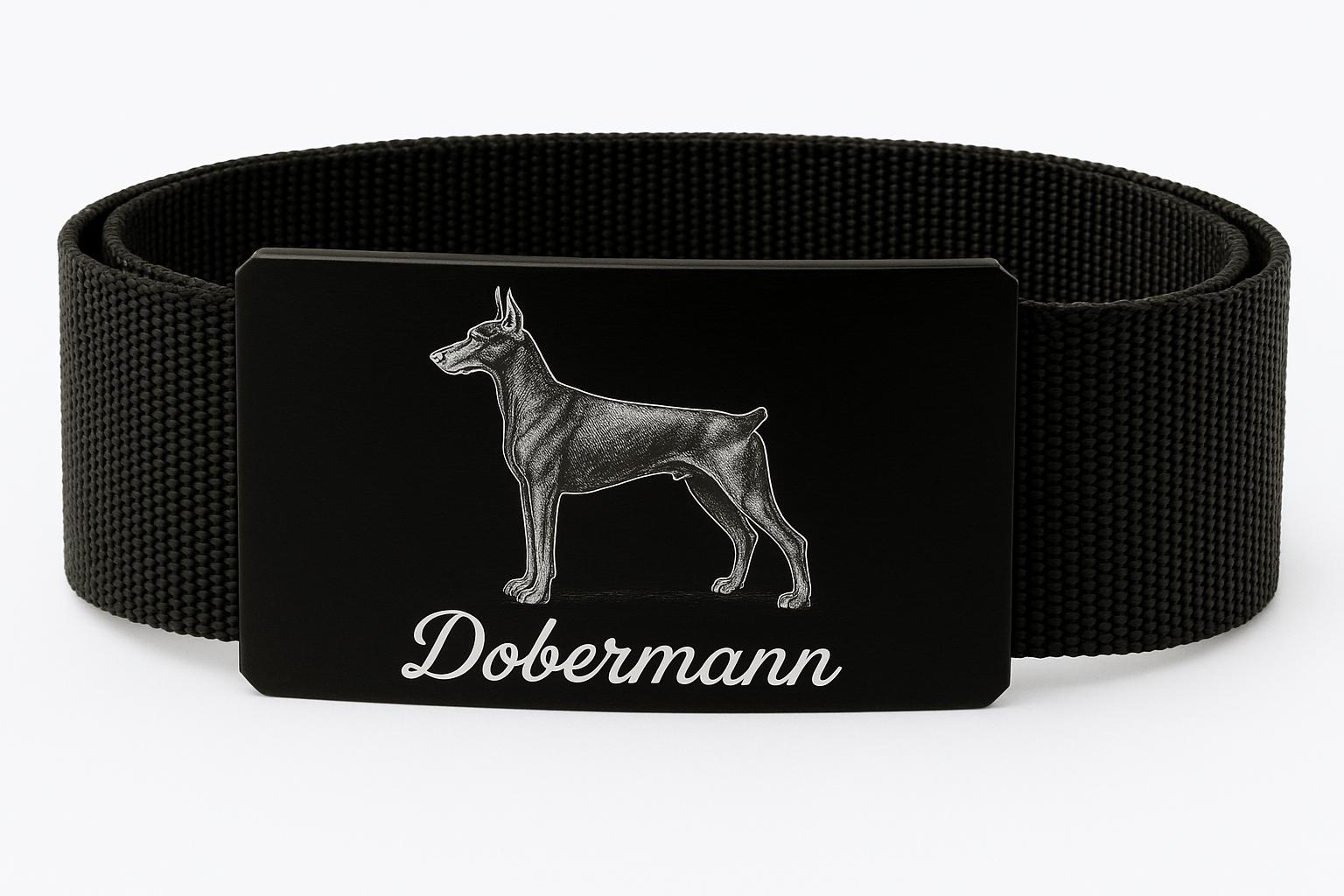 CRIOS Logo Dobermann Gürtel Aluminium Schnalle Schwarz und Gurt Schwarz