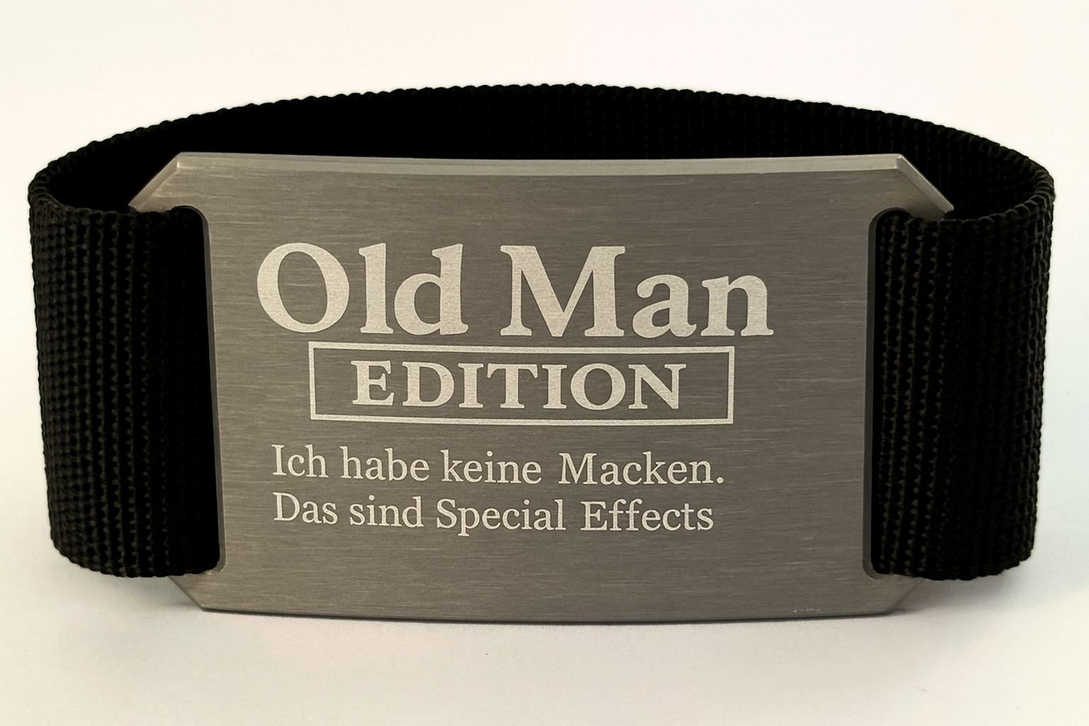CRIOS Logo Old Man Gürtel Aluminium Schnalle Schwarz und Gurt Grau