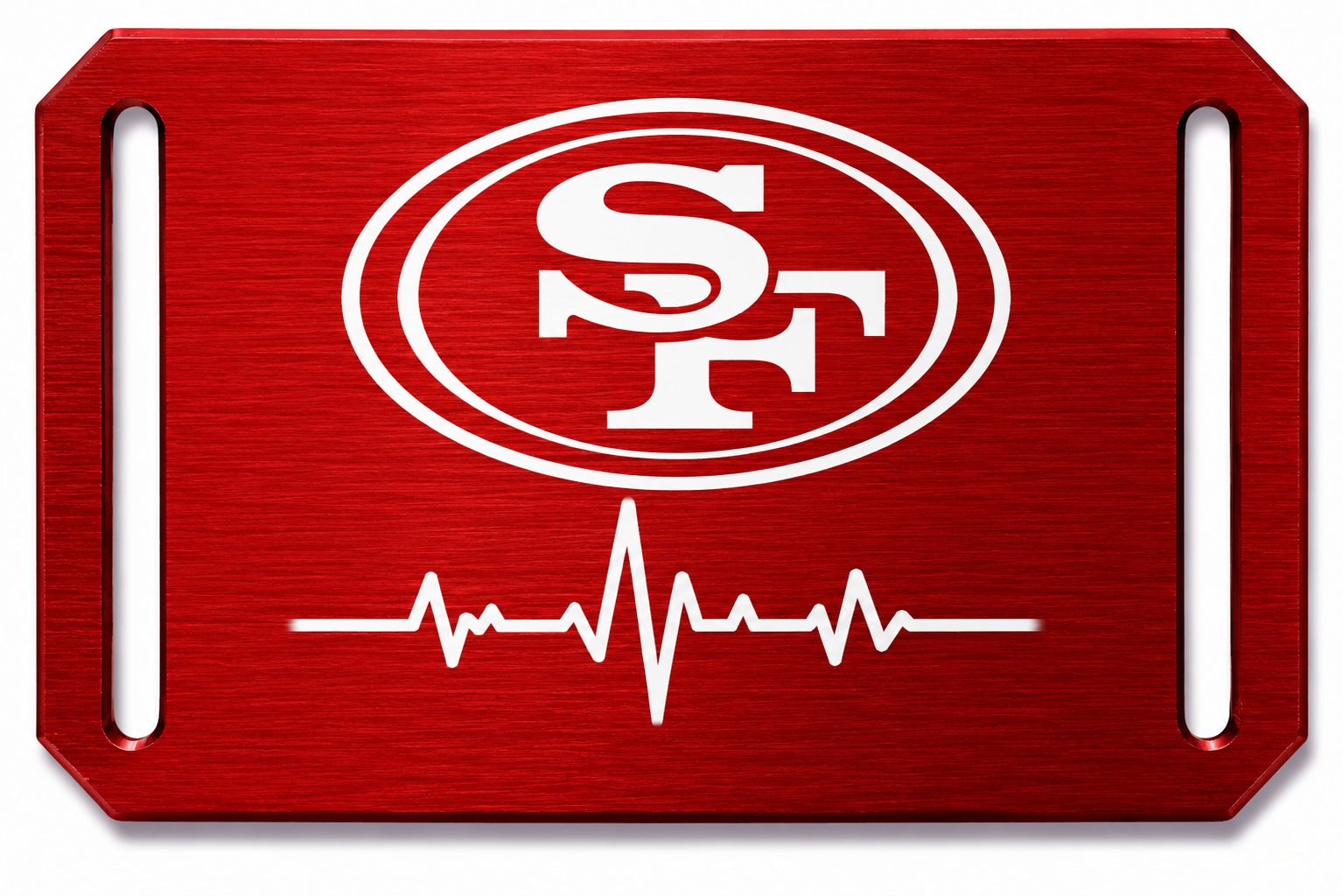 Football Fan Schnalle Rot mit Pulslinie | Lasergravur | Alu Crios Branding Belts