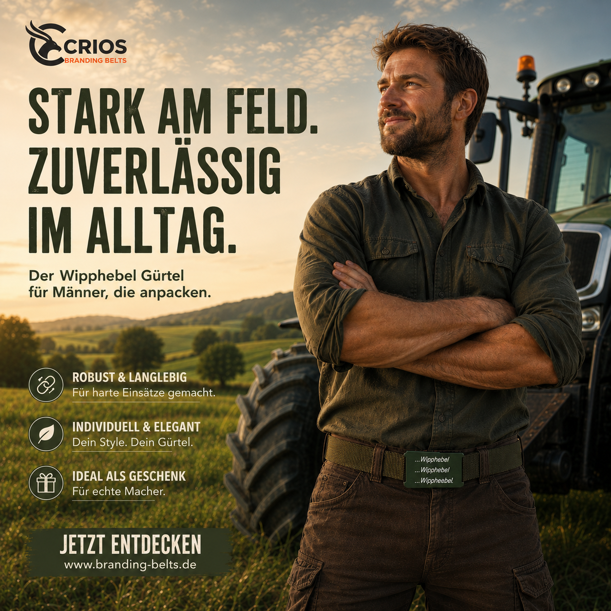 CRIOS Branding Belts Unisex Gürtel Aluminium Wipphebel 4 cm Gurtbreite